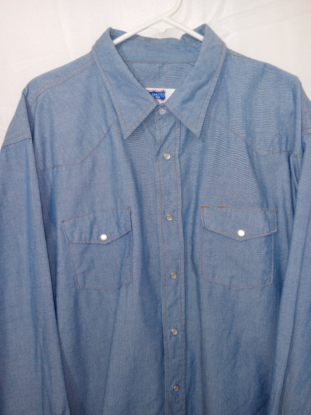 Vintage Big Smith Chambray Cowboy Western Pearl Snap Work Rancher Shirt 3XL - Picture 3 of 12